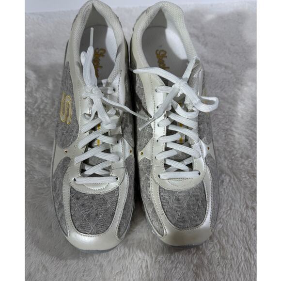 Skechers Women's Light Bling Leather & Canvas Gray Size 9.5 NWOT - Picture 2 of 6